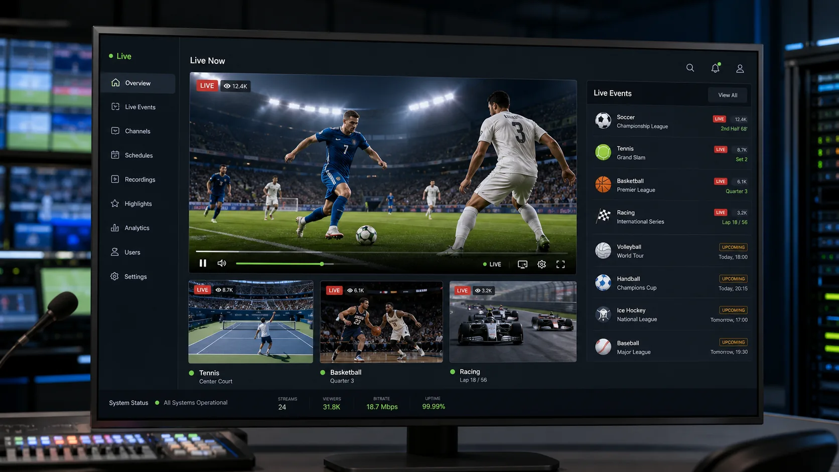 Piattaforma professionale per streaming sportivo multisport